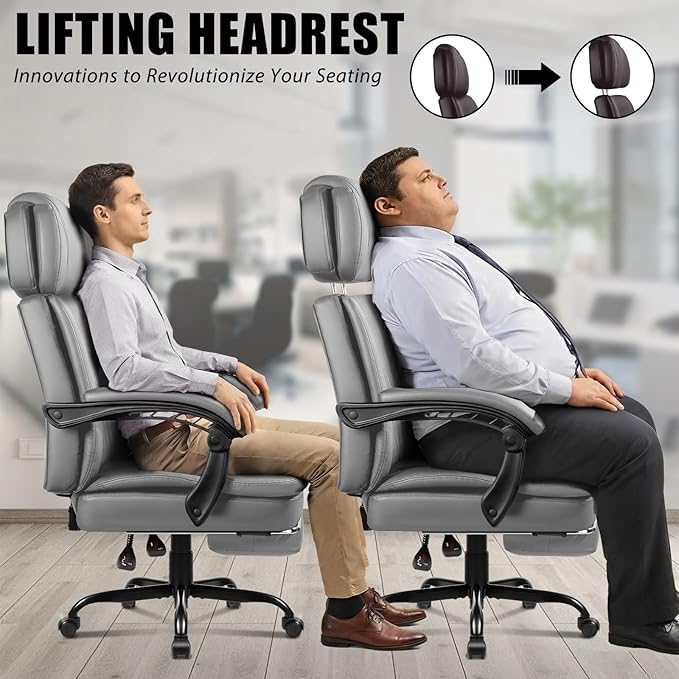 LEMBERI 400lbs Executive Office Chair with Foot Rest, Ergonomic Heavy Duty Big and Tall Desk Chair with Adjustable Headrest, High Back PU Leather Comfy Reclining Computer Chair