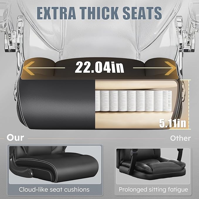Ergonomic Office Chair, Home Desk Computer Chair, High Back Executive Chair- Padded Leather Comfy Chair with Adjustable Lumbar Support & Flip-Up Arms, Rocking Swivel Chair for Home Office,Black