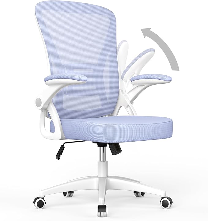 naspaluro Ergonomic Office Chair, Mid Back Desk Chair with Adjustable Height, Flip-Up Arms and Lumbar Support, Breathable Mesh Swivel Computer Chair for Home Study Working/Light Purple