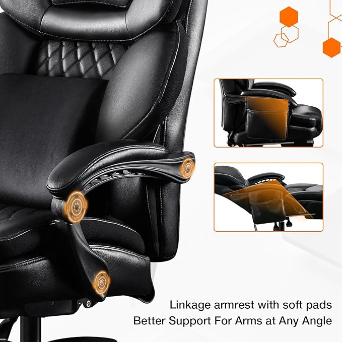 3D Kneading Massage Executive Office Chair for Big and Tall Users – Extra-Wide Ergonomic Seat with Lumbar Support, Reclining Desk Chair with Footrest, 500LBS Capacity for Home and Office