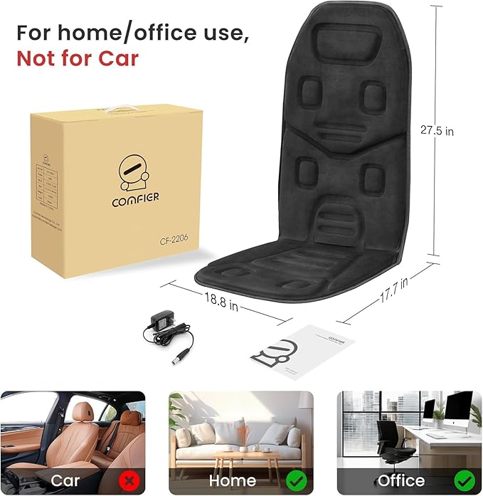 COMFIER Massage Seat Cushion with Heat - 10 Vibration Motors, Back Massager for Chair, （Vibration Massage Only, Not Shiatsu/Rolling,Massage Chair Pad for Back