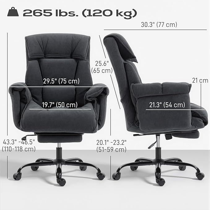 HOMCOM Executive Office Chair Comfy with Foot Rest, Reclining Swivel Computer Desk Chair with High Folding Back, Thick Cushion, Padded Armrest, Adjustable Height, Rolling Wheels, Dark Gray