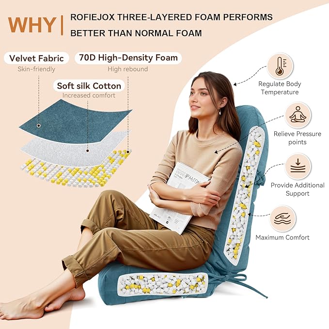 Rocking Chair Cushion - Velvet Fabric, High-Density Sponge, Durable Comfort Non-Slip Bottom Tufted Seat Pads with Ties, Velvet︱Blue, 44x19x4 inch