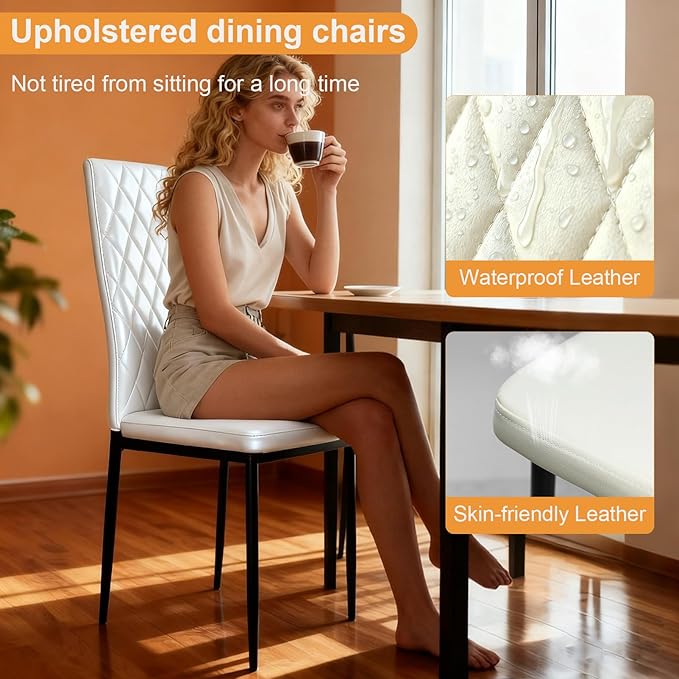 Lightdot Dining Chairs Set of 2, Moden Kitchen Table Chairs with Mental Legs and Upholstered Faux Leather for Dining Room/Kitchen/Living Room/Restaurant