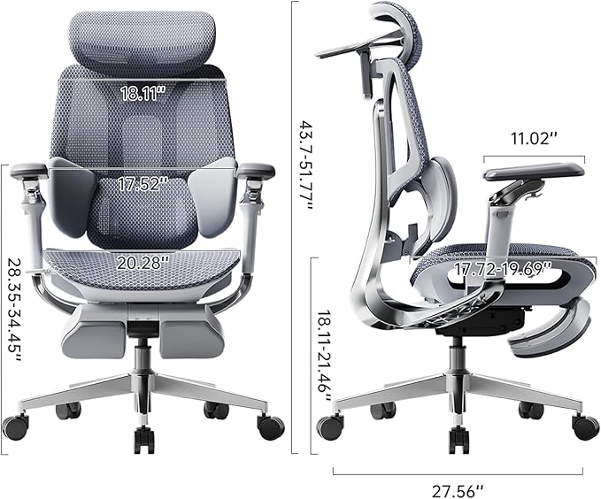 Hbada E3 Pro 2026 Edition Ergonomic Office Chair, Mesh Desk Chair with 3-Zone Floating Lumbar Support, Upgraded 4D Headrest, 720° Armrests, Grey with Footrest