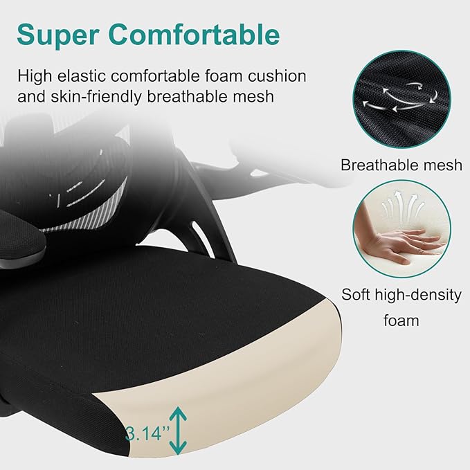 Office Chair, Ergonomic Desk Chair with Adjustable Lumbar Support Breathable Mesh Computer Chair with Flip-up Armrests, Comfy Mid Back Rolling Swivel Executive Chair for Home Office, Black