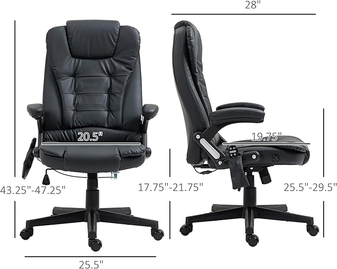 HOMCOM High Back Vibration Massage Office Chair with 6 Vibration Points, Heated Reclining PU Leather Computer Chair with Armrest and Remote, Black