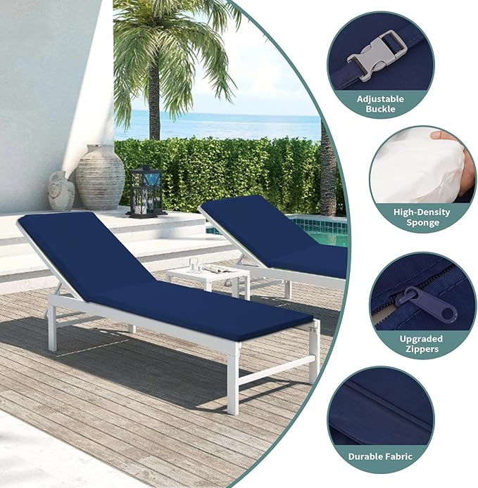 Outdoor Chaise Lounge Cushions for Patio, Lounge Chair Cushions, Waterproof Replacement Seat Pads for Outdoor Furniture (2, Blue, 80"x26"x3")