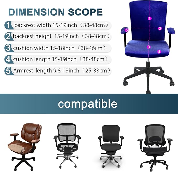Tallew 4 Pcs Office Chair Covers Set Computer Universal Protective Stretchable Chair Seat Covers Desk Armrest Slipcovers Pads Office Cushion Backrest for Rotating(Dark Blue)