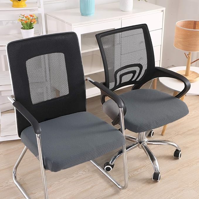 Smiry Stretch Jacquard Office Computer Chair Seat Covers, Removable Washable Anti-dust Desk Chair Seat Cushion Protectors - Grey