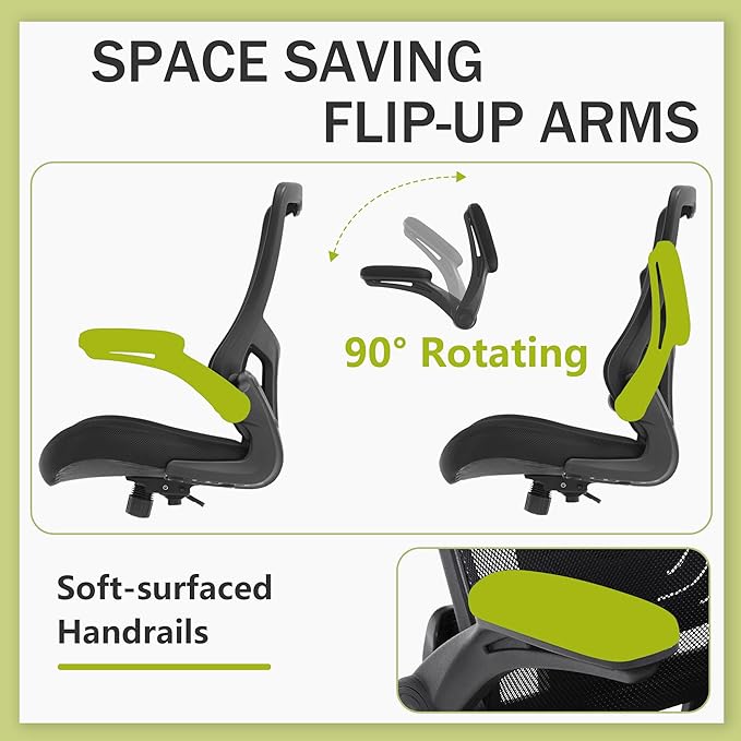 PayLessHere Office Chair Ergonomic Mesh Back Computer Chair Breathable Lumbar Supports Flip Up Armrest with Adjustable 360 Degree Desk Chair for Home Office Gaming (Black)