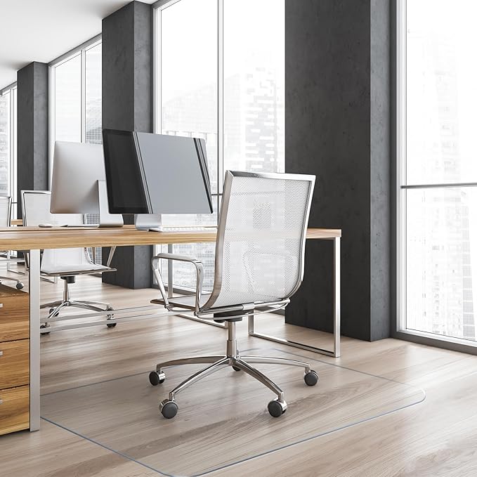 Yecaye Office Chair Mat for Hardwood Floor, Clear Computer Desk Chair Mat, PVC Heavy Duty Floor Protector for Rolling Chairs, Can't be Used on Carpet (Transparent, 48" x 48")