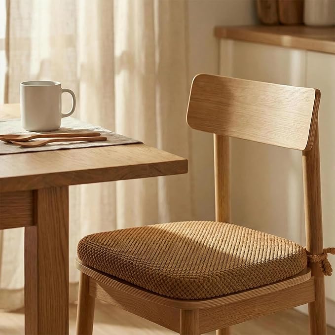 1 Pack Brown Chair Cushions with Tie Removable Cover, D-Shape Dining Kitchen Chair Seat Pads Non Slip 17"x16"