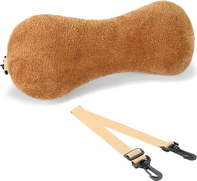 Colingmill 1 Pc Neck Pillow for Recliner Headrest Pillow Bone Shaped Chair Plush with Adjustable Strap Neck Support and Pain Relief Curve Head Cushion for Car Travel Airplane (Camel)