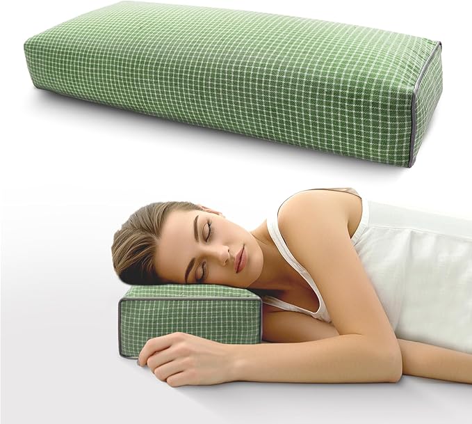 Adjustable Buckwheat Hull Pillow for Neck Pain Relief (21x8x4) Natural Cooling Cervical Support Camping Pillow for Side & Back Sleepers with Night Sweats (xiaoge Green)