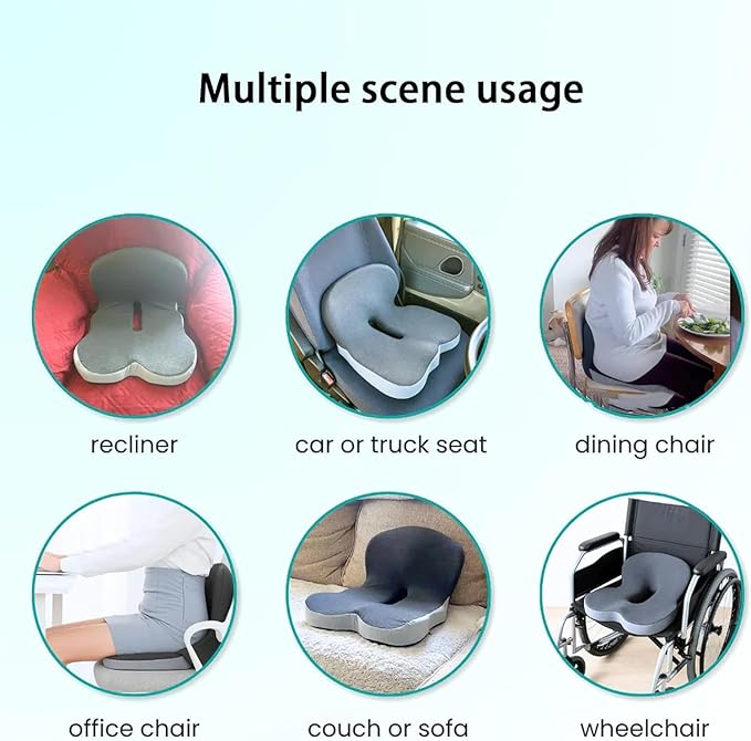 Orthopedic Cushion,Ergonomic Memory Foam L-Shaped Integrated Seat Cushions with Adjustable Strap,Ultra Breathable Non-Slip Design for Office Chair,Car,Wheelchair (Black)