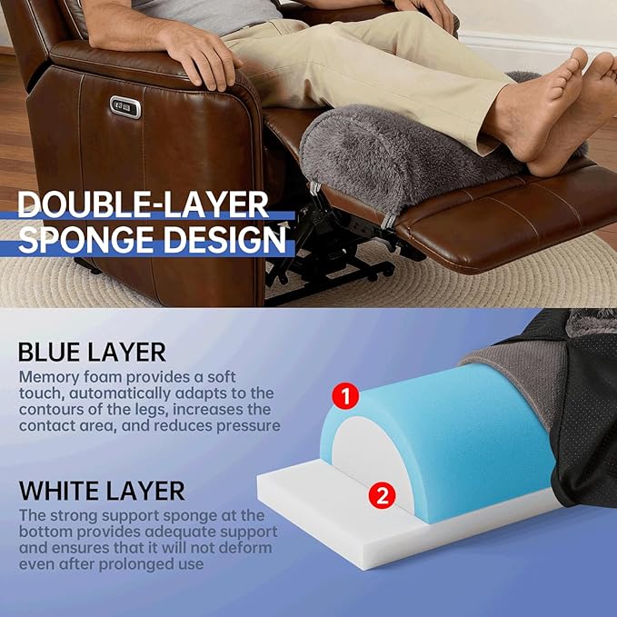 Recliner Foot Pillow with Strap–Memory Foam Foot Pillow for Couch Chairs, Non-Slip Recliner Foot Rest Cushion with Washable Sherpa Cover for Leg (Grey, Large)