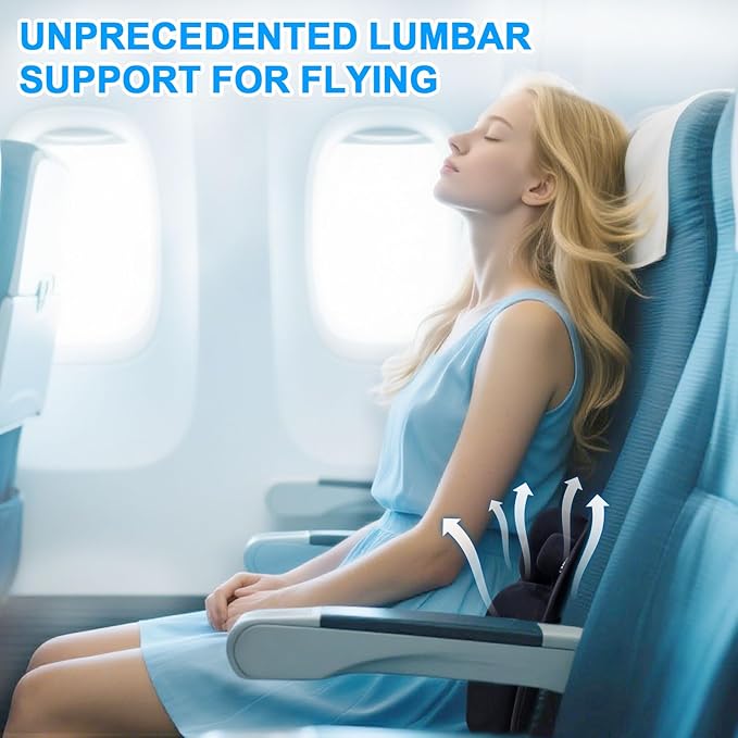 Lumbar Pillow with Air Pump, Travel Inflatable Pillow for Lumbar and Lower Back Pain Relief, Essential Lumbar Support Pillow for Airplane Travel, Car, Office Chair (Black)