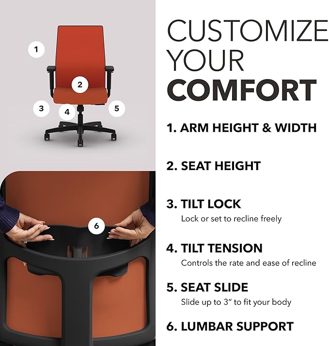 HON Ignition 2.0 Mid Back Task Chair, Spectrum Mesh, Standard Synchro-Tilt Control, Office Chair with Lumbar Support, Height and Width Adjustable Arms, Black Frame, Salamander