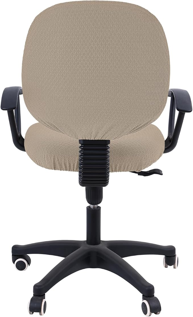 Smiry Stretch Jacquard Office Computer Chair Covers, Removable Washable Universal Desk Rotating Chair Slipcovers Protector, Seat + Backrest Cover, Taupe