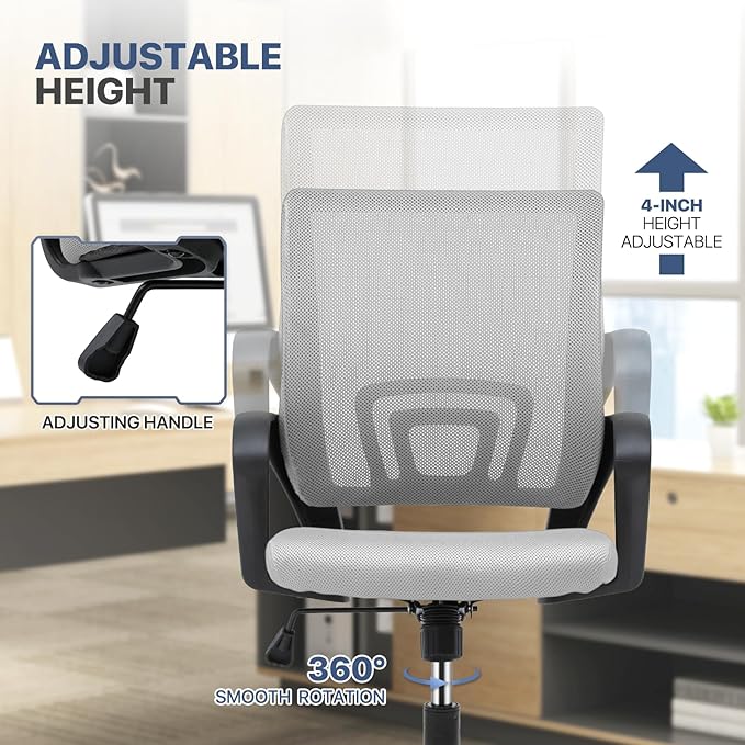 MoNiBloom Mesh Office Chair, Ergonomic Computer Chair for Adults, Rolling Swivel Mid-Back Desk Chair with Lumbar Support, Comfy Armrest for Home Office, Gaming, Light Gray 20 Pack