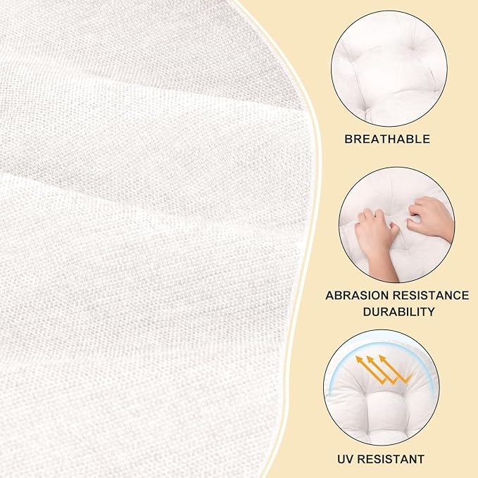 Rocking Chair Cushion - Chenille Fabric, High-Density Sponge, Durable Comfort Non-Slip Bottom Tufted Seat Pads with Ties, Chenille︱White, 44x19x4 inch