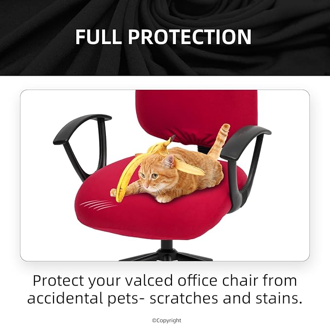 Stretchable Separate Office Chair Seat Covers - Universal Stretch Computer Chair Slipcover - 180GSM Washable Rotating Backrest Coverings & Cushion Protectors for Dogs, Cats, Pets, Red