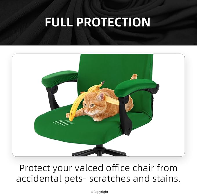Stretch Computer Office Chair Cover with Armrest Covers Durable Zipper Universal Washable Removable Spandex Rotating Boss Chair Slipcovers Anti-dust Soft Desk Chair Seat Protector (Green)