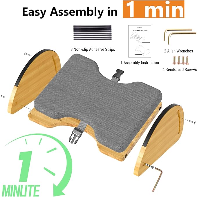 Bamboo Foot Rest Under Desk 3-in-1 + Bamboo Rocking Under Desk Footrest 2-in-1 with 6 Adjustable Heights for Home, Office and Gaming, 2 Pack