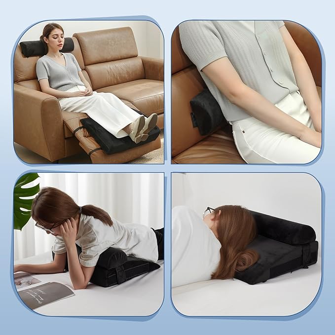 Recliner Foot Rest Cushion - Recilner Leg Rest Cushion with Removable Semi-Cylinder for Superior Support, Adjustable Recliner Foot Rest Extender, Recilner Leg Pillow with 2 Straps, Black