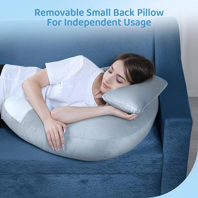 Crochet Pillow for Lap Support - Reading Pillow for Laptop with Extra Back Pillow for Support, Enlarged Gaming Pillow for Lap, Multi-Purpose Reading Pillow for Gaming/Working/Crocheting, Grey