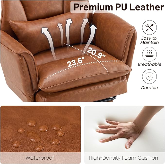 Furniliving Big and Tall Office Chair, Ergonomic Computer Desk Chair with Footrest, Wide Seat Reclining Gaming Chair, Flip Armrests for Cross Legged Sitting, Heavy Duty Support up to 400LBS, PU, Brown