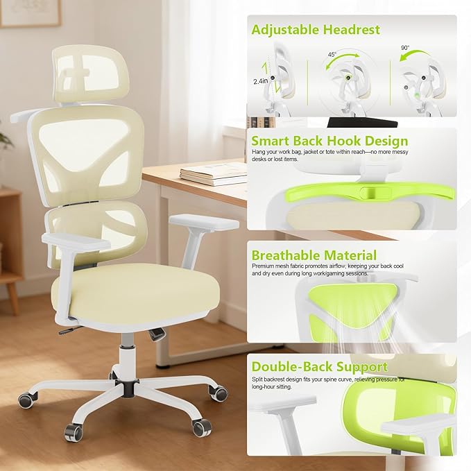 Ergonomic Office Chair Mesh Desk Chair with Lumbar Support and Headrest, High Back Computer Chair with Armrest and Tilt Lock, Home Office Desk Chairs for Men Women
