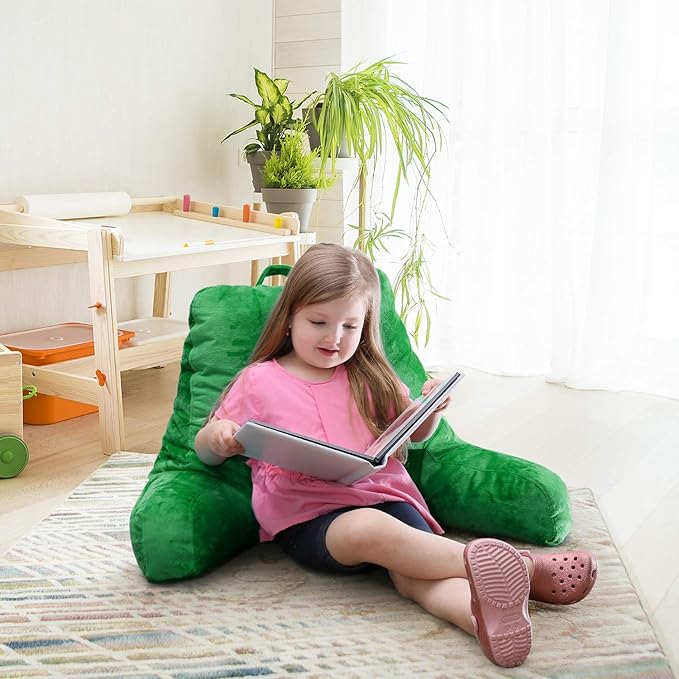 Clara Clark Reading Pillow for Kids & Teens with Shredded Memory Foam, Backrest Pillows for Reading, Watching, and Gaming, Use on The Couch, Bed, or Floor, Adjustable Support with Washable Cover Green