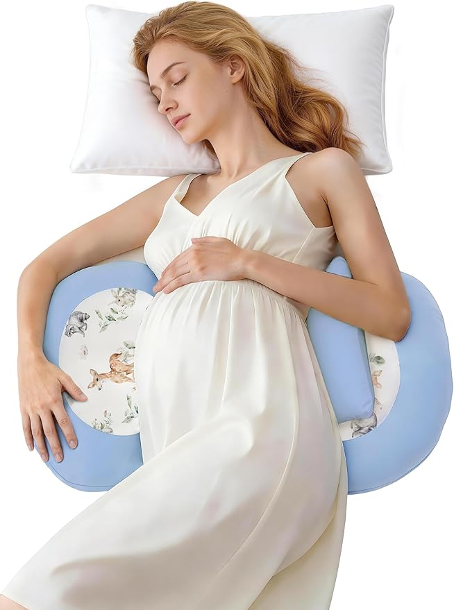 PATPAT Pregnancy Pillow for Sleeping, Maternity Pillow with Removable Cooling Cover, Support for Back, Belly and Hips, Portable Travel Wedge Pillow for Pregnant Women with Adjustable Small Pillow