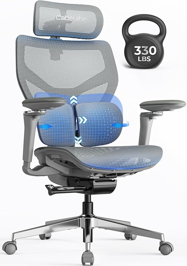 Ergonomic Office Chair with Lumbar Support - Over 10 Hours Sitting Comfortable, Mesh Big and Tall Home Computer Desk Chairs, 4D Headrest, 630° Armrst, Seat Depth Adjustable, 330 LBS
