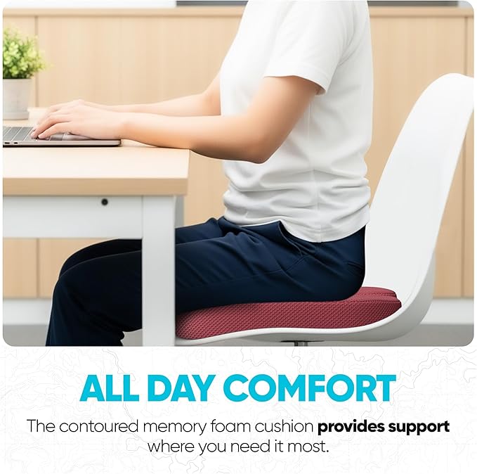 FORTEM Seat Cushion, Office Chair Cushion, Memory Foam Car Seat Cushions, Sciatica Coccyx Tailbone Pain Relief, Chair Cushions for Back Support, Sitting Pad for Gaming, Washable Cover, Non Slip