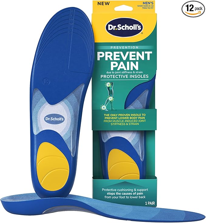 Dr. Scholl's Prevent Pain Protective Insoles,Protect Against Foot,Knee,Lower Back Pain,Promote Foot Health & Wellness,Trim to Fit Insert,Men Shoe Size 8-14,1 Pair,(Pack of 12)