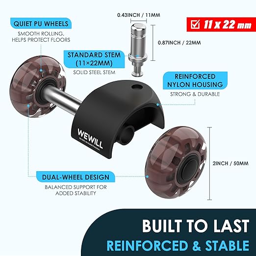 WEWILL Office Chair Wheels, Rubber Replacement Caster Heavy Duty Wheels for Computer Desk Chair to Replace Office Chair mats, Protect Hardwood Floors and Carpet, Set of 5 Brown