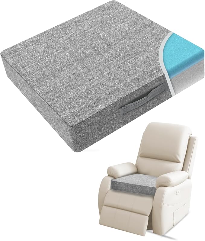Recliner Cushion for Elderly 20x20in,Memory Foam Seat Cushion Soft and Comfy for Long Sitting on Recliner Chair,Couch,Armchair,or As Floor Pillow,Large Chair Pad (Medium Soft Grey, 4 in thickness)
