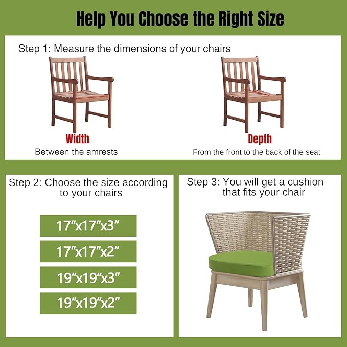 idee-home Outdoor Chair Cushions Set of 2, 17" x 17" x 3" Thick D-Shaped Patio Furniture Outdoor Seat Cushions Waterproof with Ties, Dining Pads