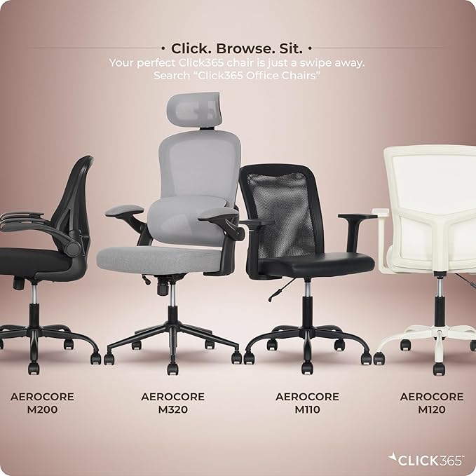 AeroCore M320 Ergonomic Office Chair, High Back Breathable Mesh Computer Chair with Lumbar Support, Adjustable Headrest & Tilt, Flip-Up Arms, 360° Swivel Home Office Desk Chair, Gray