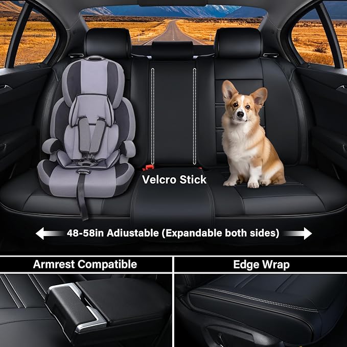 Coverado Car Seat Covers Full Set, 5 Piece Car Seat Protector with Removable Headrest, Nappa Leather Breathable Front Rear Seat Cushion Side All Wrapped Universal Fit Truck Automotive Most Cars Black