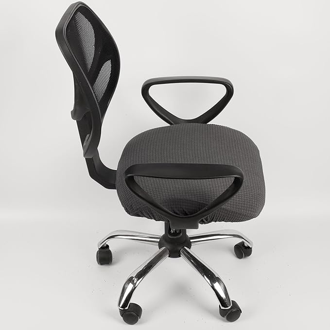 Melaluxe Stretch Jacquard Office Chair Cover, Removable Washable Desk Chair Cover Rotating Chair Seat Slipcover, Dark Gray