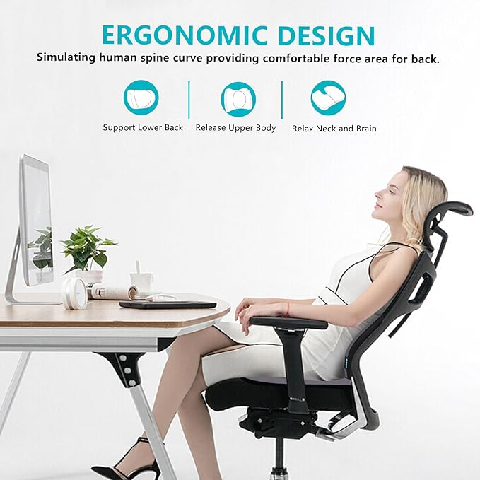 FLORICH 3 PCS Seat Cushion for Carseat Lumbar Support Pillow Car Neck Headrest Pillows Memory Foam Gel Memory Foam Massage Point Seat Pads Pressure Relief Back Cushion for Office Chair(Light Grey)