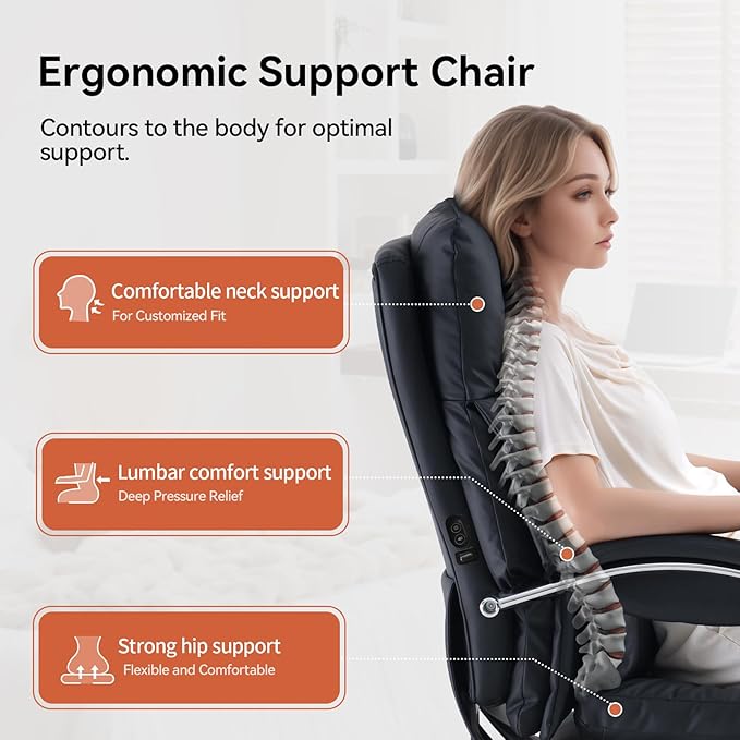 LEAGOO Office Chair with Foot Rest, Ergonomic Executive Office Chair with Arms, Reclining High Back PU Leather Comfy Swivel Computer Desk Chairs with Wheels (Inky‌)