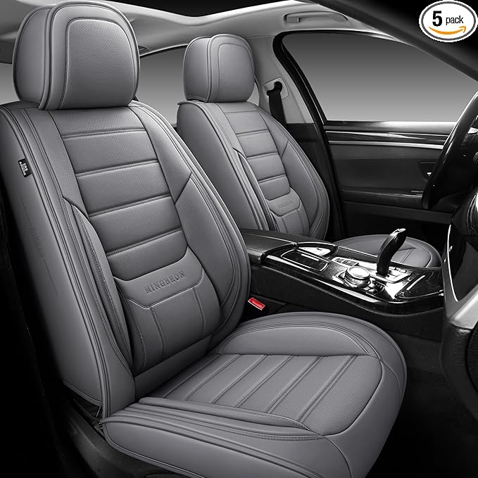 MINGBRON Front Car Seat Covers, Leather Car Seat Covers, Fit for Most Cars SUV and Most Sedan Grey