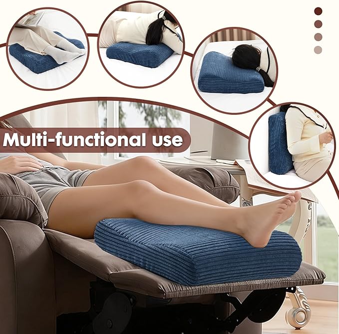 B Shape Corduroy Recliner Foot Pillow, Foam Extra Large Foot Rest Cushion with Adjustable Straps, Suitable for Bed Chair Sofa Headrest Back Lumbar Leg Support Pillow (Navy)