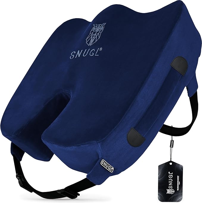 SNUGL Seat Cushion for Tailbone & Back Pain Relief – Orthopedic Memory Foam Coccyx Pillow for Office, Desk & Gaming Chairs – Sciatica & Hemorrhoid Treatment, Long Sitting Comfort (Regular Navy)