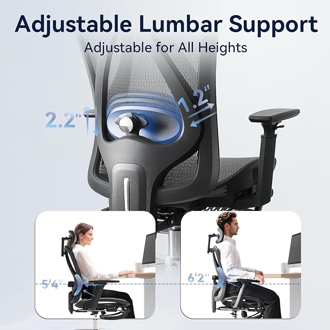 Ergonomic Office Chair, 3-Level Tilt Backrest, 3D Headrest, 3D Armrest and Retractable Footrest, Mesh Breathable SGS Class 4 Gas Clylinder, Black
